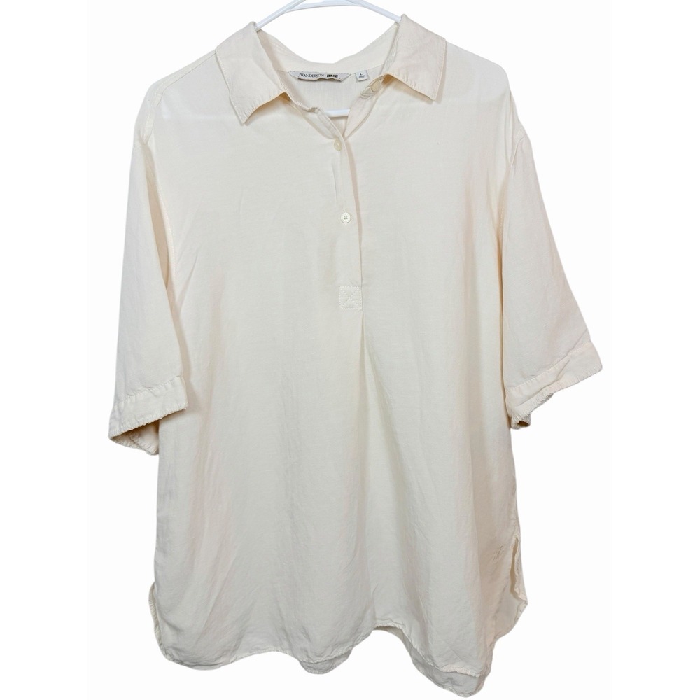 JW Anderson Uniqlo Linen Blend Popover Shirt Cream Large Minimalist Boho